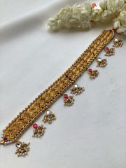 Kundan ruby & pearls drops with antique polish choker-Silver Neckpiece-PL-House of Taamara