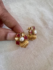 Kundan ruby studs with antique style beads-Earrings-PL-House of Taamara