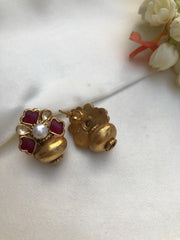 Kundan ruby studs with antique style beads-Earrings-PL-House of Taamara
