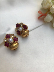 Kundan ruby studs with antique style beads-Earrings-PL-House of Taamara