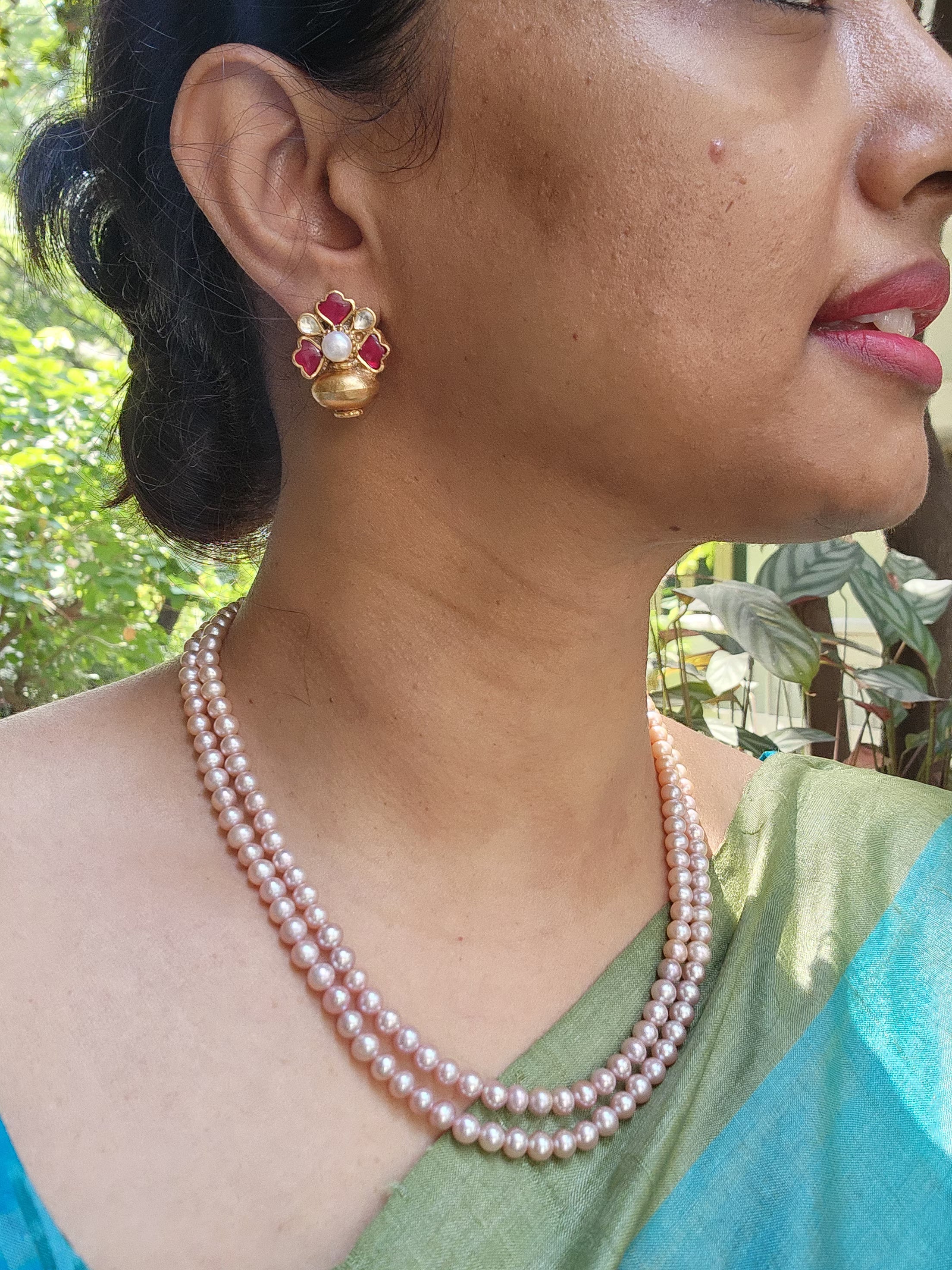 Kundan ruby studs with antique style beads-Earrings-PL-House of Taamara