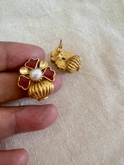 Kundan ruby studs with antique style beads-Earrings-PL-House of Taamara