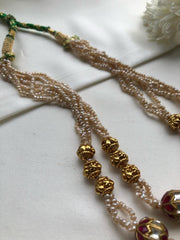 Kundan ruby & textured gold beads and pearls necklace-Silver Neckpiece-PL-House of Taamara