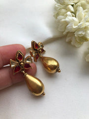 Kundan ruby with antique bead drops-Earrings-PL-House of Taamara