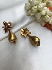 Kundan ruby with antique style drop bead-Earrings-PL-House of Taamara