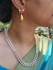 Kundan ruby with antique style drop bead-Earrings-PL-House of Taamara