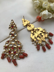 Kundan ruby with coral beads hangings-Earrings-PL-House of Taamara