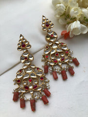 Kundan ruby with coral beads hangings-Earrings-PL-House of Taamara