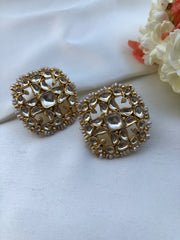Kundan square earrings with pearls around-Earrings-PL-House of Taamara