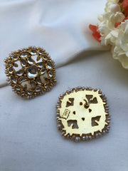 Kundan square earrings with pearls around-Earrings-PL-House of Taamara
