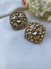 Kundan square earrings with pearls around-Earrings-PL-House of Taamara