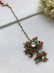 Kundan square maang tikka-Silver Neckpiece-PL-House of Taamara