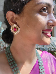 Kundan square ruby earrings-Earrings-PL-House of Taamara