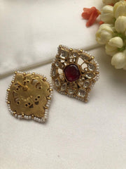 Kundan square ruby earrings-Earrings-PL-House of Taamara
