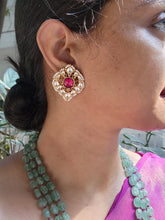 Kundan square ruby earrings-Earrings-PL-House of Taamara