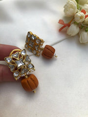 Kundan studs with coral drops-Earrings-PL-House of Taamara