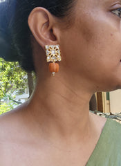 Kundan studs with coral drops-Earrings-PL-House of Taamara