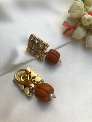 Kundan studs with coral drops-Earrings-PL-House of Taamara