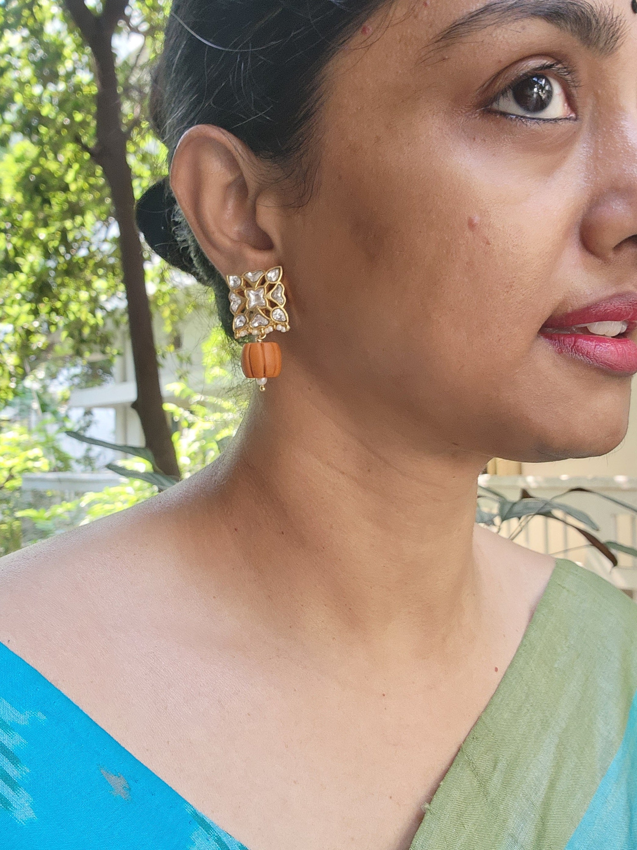 Kundan studs with coral drops-Earrings-PL-House of Taamara