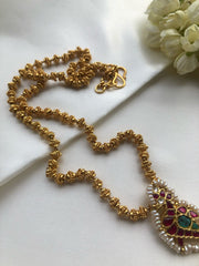 Kundan turquoise and ruby pendant with tussi chain-Silver Neckpiece-PL-House of Taamara