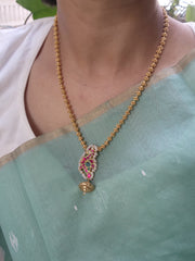 Kundan turquoise and ruby pendant with tussi chain-Silver Neckpiece-PL-House of Taamara