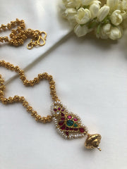 Kundan turquoise and ruby pendant with tussi chain-Silver Neckpiece-PL-House of Taamara