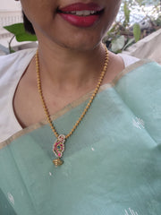 Kundan turquoise and ruby pendant with tussi chain-Silver Neckpiece-PL-House of Taamara