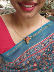 Kundan vintage style pendant with hasli-Silver Neckpiece-PL-House of Taamara