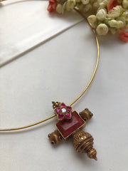 Kundan vintage style pendant with hasli-Silver Neckpiece-PL-House of Taamara