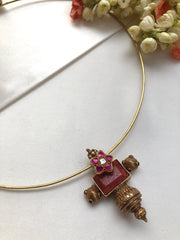 Kundan vintage style pendant with hasli-Silver Neckpiece-PL-House of Taamara