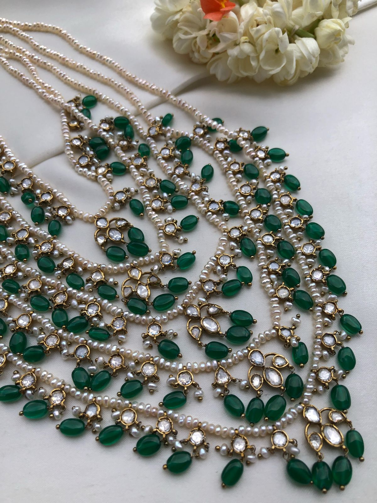 Layered Moissanite necklace satlada style (5 layers)-Silver Neckpiece-PL-House of Taamara