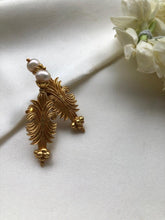Leaf earrings with pearl drop-Earrings-PL-House of Taamara
