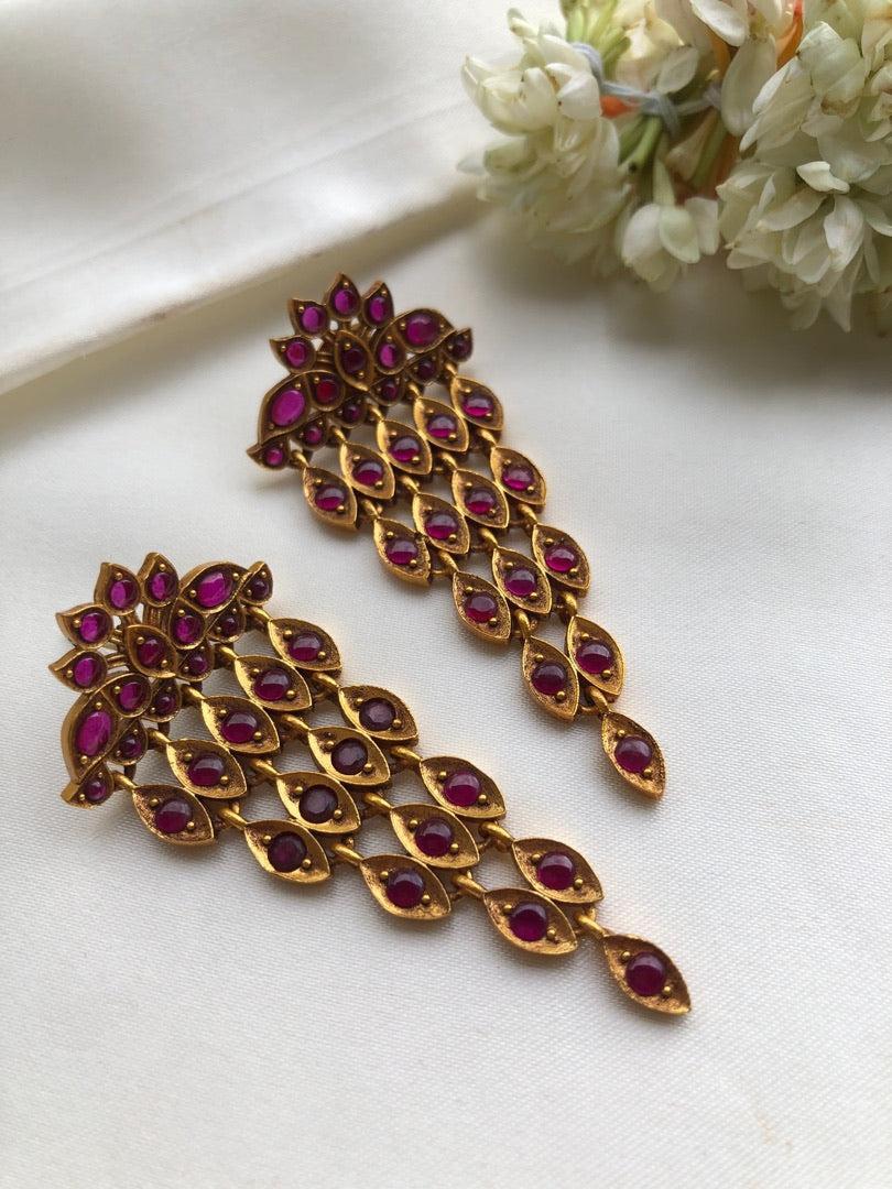 Long ruby spinel earrings-Earrings-PL-House of Taamara