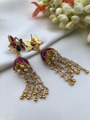 Lotus earrings with jhumkas with pearls long earrings-Earrings-PL-House of Taamara