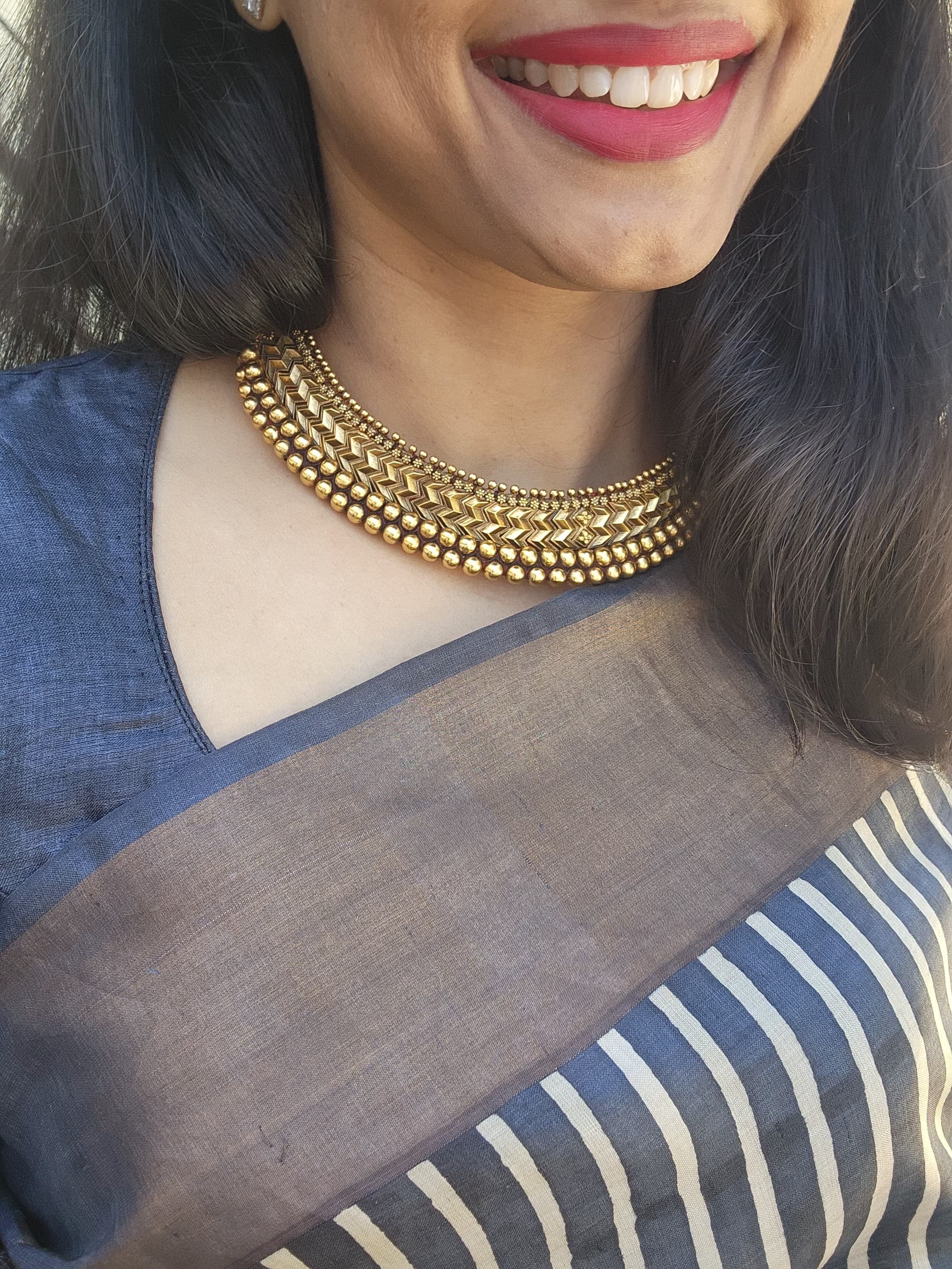 (Made To Order) Antique gold polish thussi-Silver Neckpiece-CI-House of Taamara