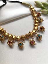 (Made To Order) Ashtapatti Necklace With Pink & Turquoise Stone With Gold Polish Beads-Silver Neckpiece-PL-House of Taamara