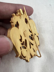 (Made To Order) Gold Polish Kundan, Ruby & Emerald Gandaberunda Brooch-Silver Neckpiece-CI-House of Taamara