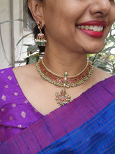 Gold polish kundan & ruby choker with pearls and green onyx beads-Silver Neckpiece-CI-House of Taamara