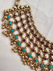 (Made To Order) Gold polish statement ruby & turquoise necklace-Silver Neckpiece-CI-House of Taamara