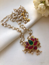 (Made To Order) Kundan Lotus With Rice Pearls 2 Line Necklace-Silver Neckpiece-PL-House of Taamara