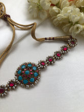 (Made To Order) Turquoise & Ruby Kundan With Pearls Antique Pearls Choker-Silver Neckpiece-PL-House of Taamara