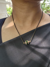 Mangalsutra style black bead chain with kundan & emerald bead pendant-Silver Neckpiece-CI-House of Taamara