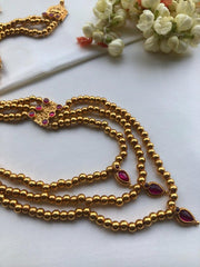 Mohan mala beads with ruby 3 layered necklace-Silver Neckpiece-pl-House of Taamara