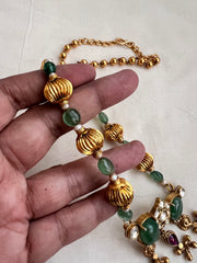 Mohan mala with green beads with kundan-Silver Neckpiece-CI-House of Taamara