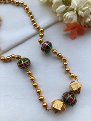 Mohan mala with green, ruby & antique style gold beads-Silver Neckpiece-PL-House of Taamara