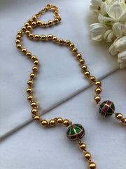 Mohan mala with green, ruby & antique style gold beads-Silver Neckpiece-PL-House of Taamara