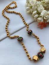 Mohan mala with green, ruby & antique style gold beads-Silver Neckpiece-PL-House of Taamara