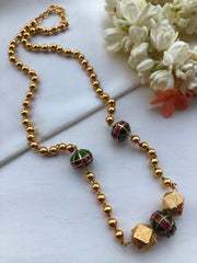 Mohan mala with green, ruby & antique style gold beads-Silver Neckpiece-PL-House of Taamara