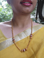 Mohan mala with kundan ruby beads & gold beads-Silver Neckpiece-PL-House of Taamara