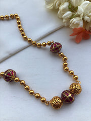 Mohan mala with kundan ruby beads necklace-Silver Neckpiece-PL-House of Taamara